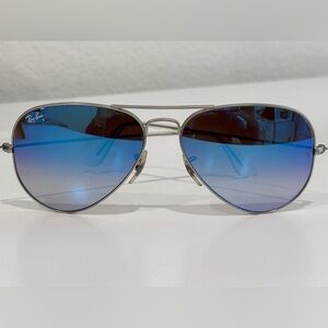 Ray-Ban Aviator Blue Flash L XL Sunglasses 58mm Silver Frame Yellow Tint Lens